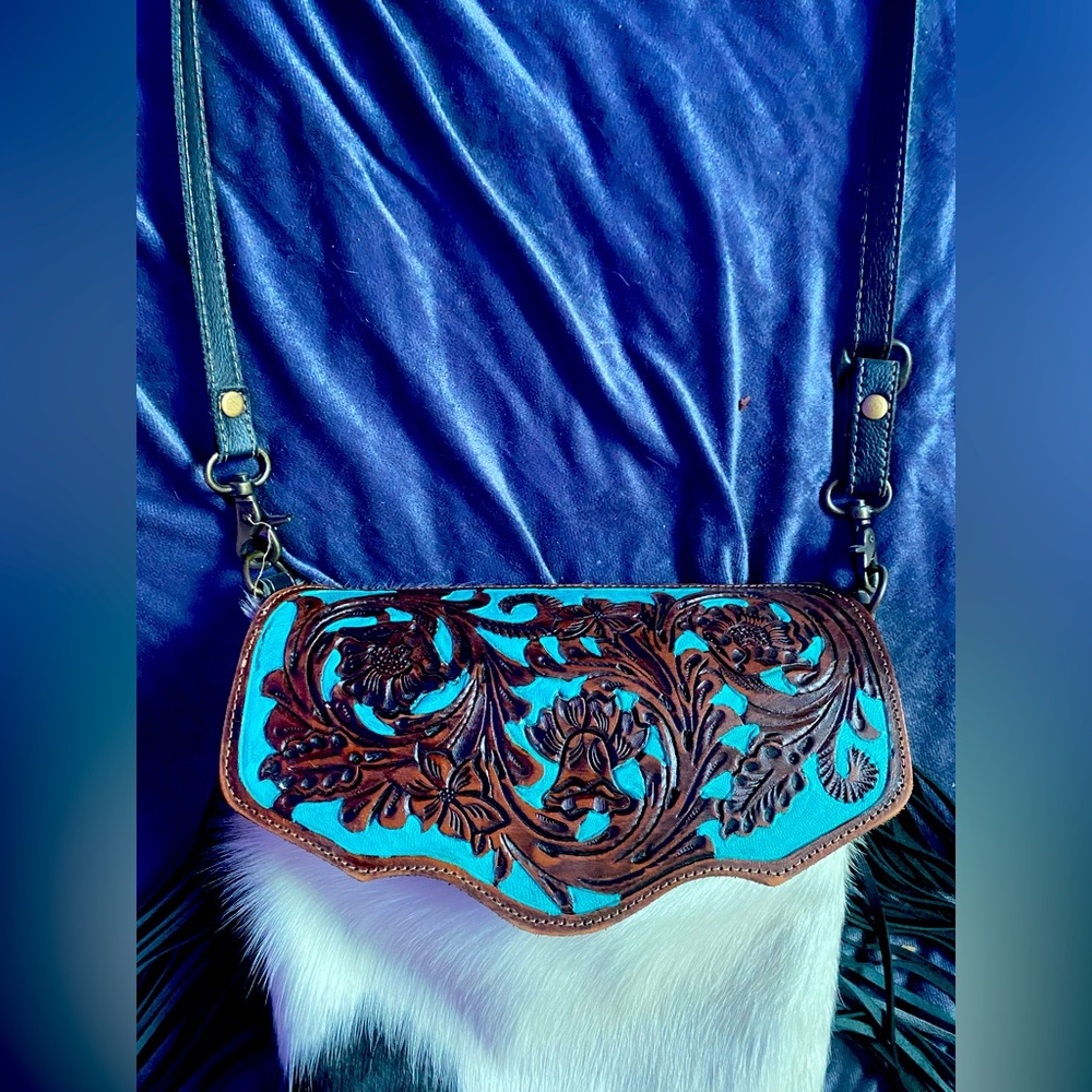Cowhide and leather purse with leather wallet